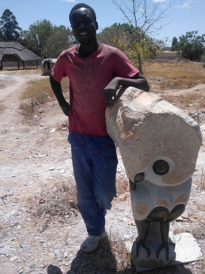 Wise Owl - Stone Sculpture Made of Opal Stone by Taurai E Mupaso | Zimbabwe