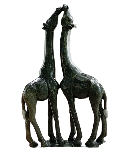 Young Giraffes - Stone Sculpture Made of Bluegrass Stone by Shepherd Phiri | Zimbabwe