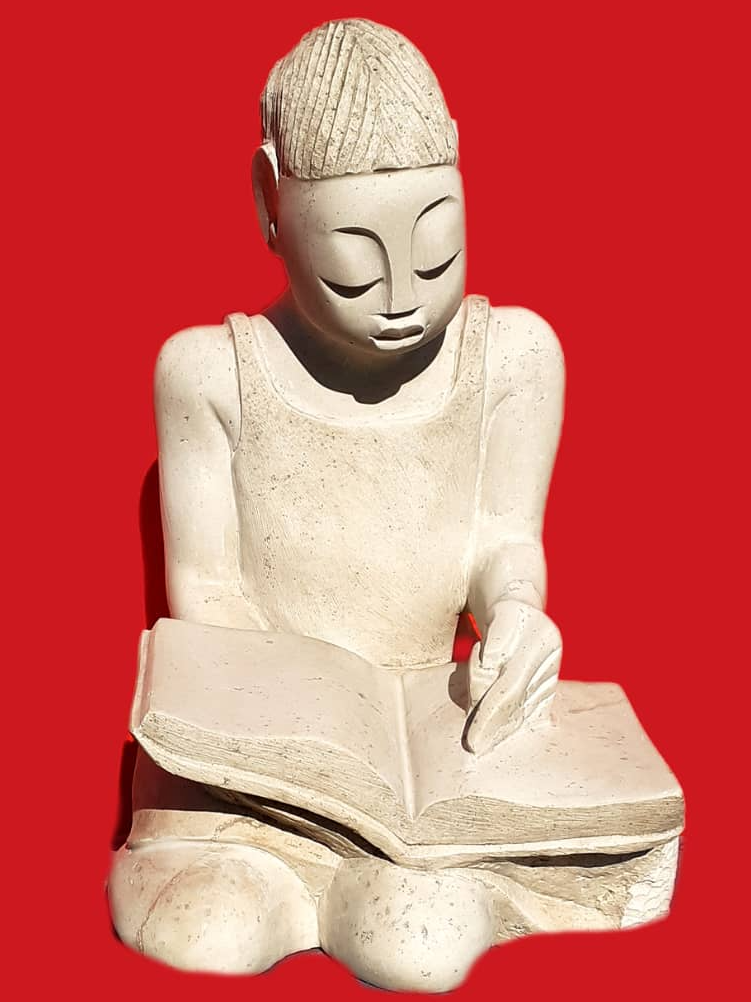 Book Worm - Stone Sculpture Made of Dolomite by Cephas Mashaya | Zimbabwe