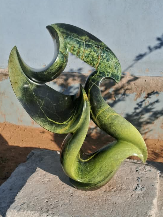 Green Blaze - Abstract Stone Sculpture Made of Leopard Rock by James Phiri | Zimbabwe
