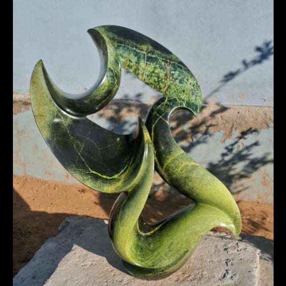 Green Blaze - Abstract Stone Sculpture Made of Leopard Rock by James Phiri | Zimbabwe