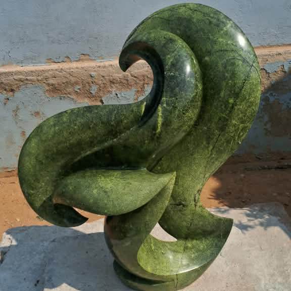 Green Repose - Stone Sculpture Made of Avocado Stone by James Phiri | Zimbabwe