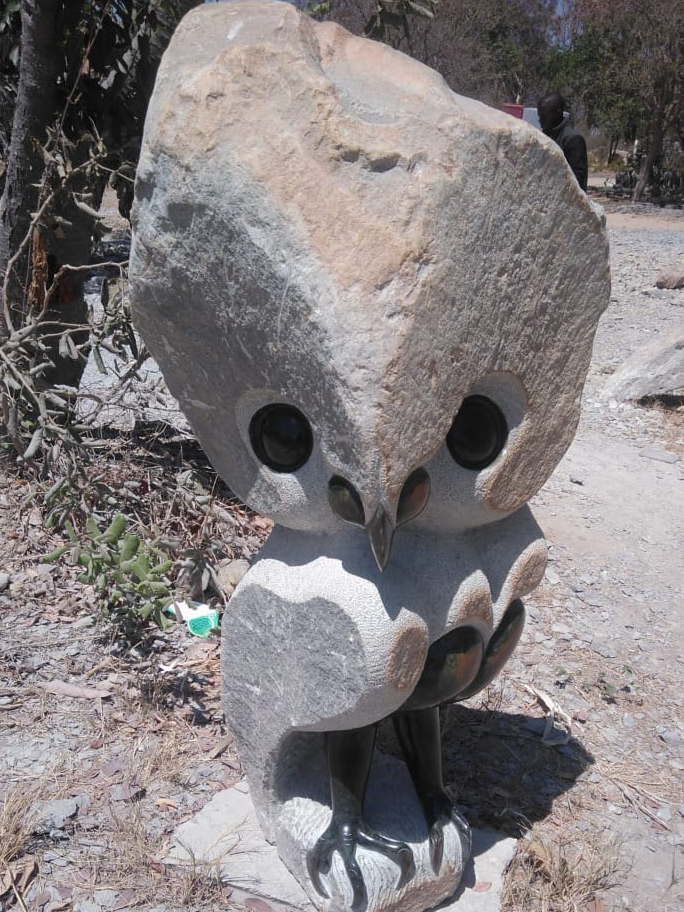 Wise Owl - Stone Sculpture Made of Opal Stone by Taurai E Mupaso | Zimbabwe