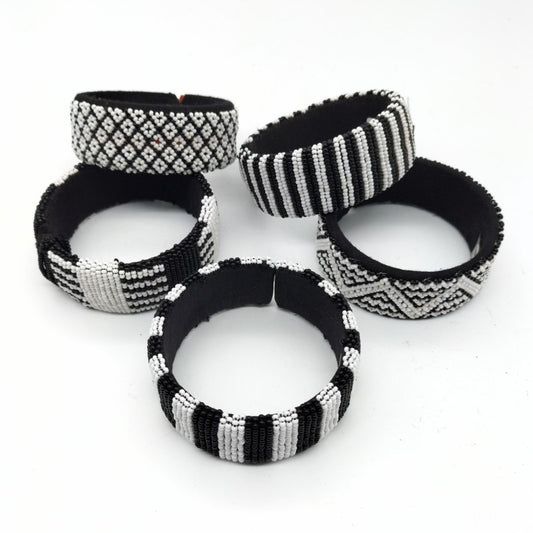 Thick Black & White Hard Beaded Bangle | South Africa