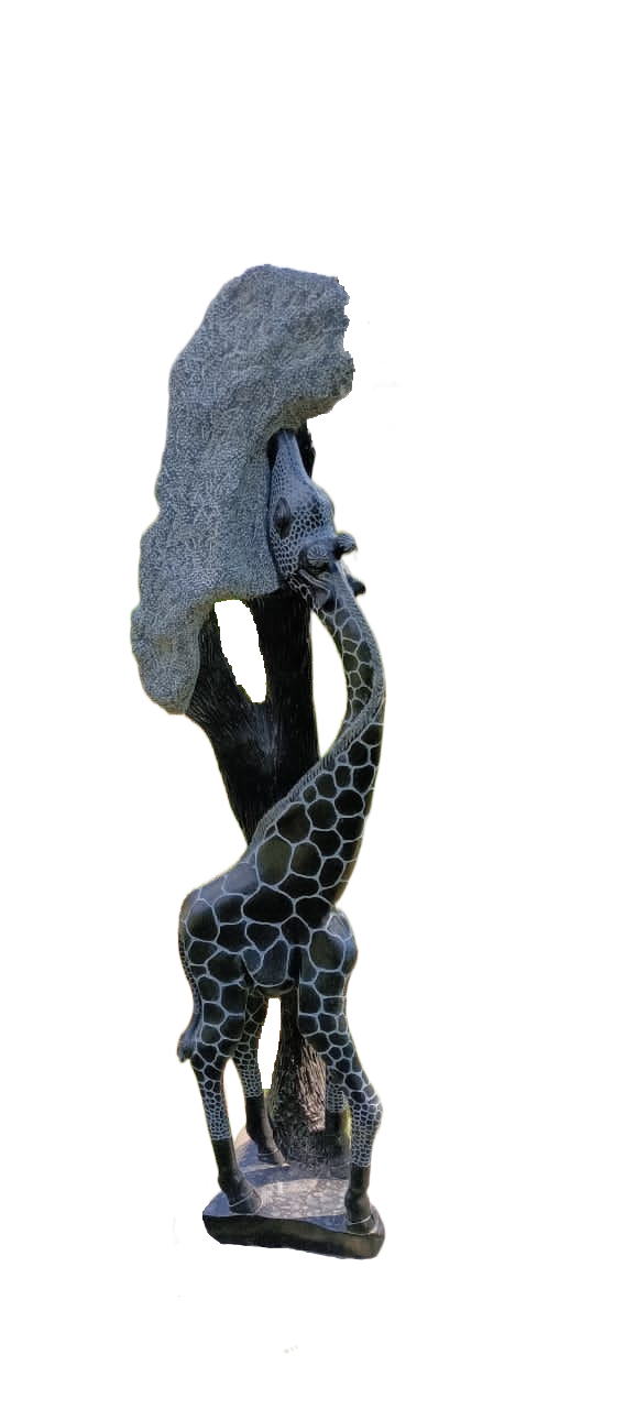 Feeding Giraffe - Springstone Sculpture by Derek Fombe | Zimbabwe